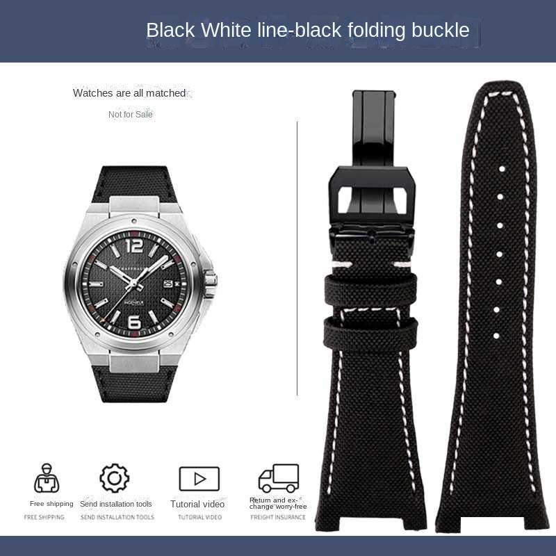 Curea de ceas din piele și nailon cu bază Pentru seria IWC Engineer IW500501 IW378507 IW323601 Curea de ceas pentru bărbați 28mm Decupaj Brățară din pânză