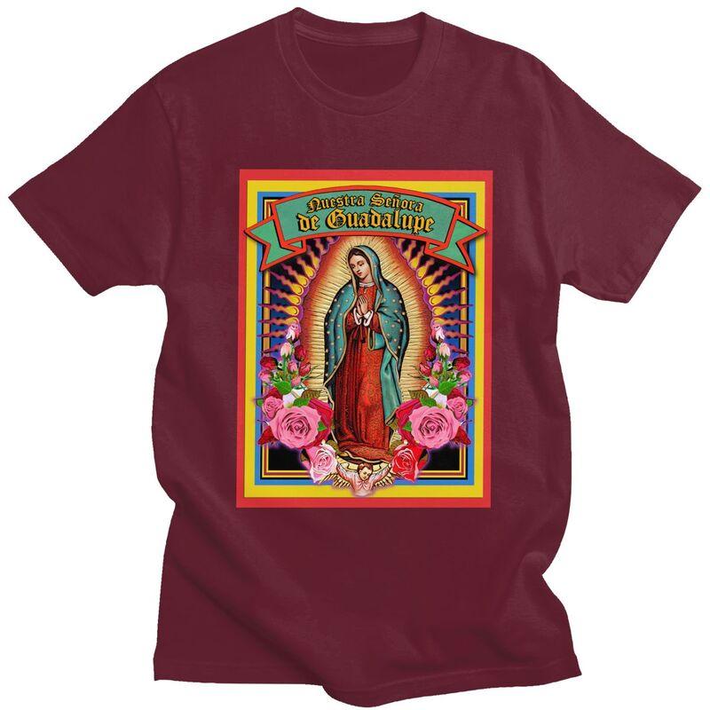 Custom Guadalupe Virgin Mary T Shirts for Men Pure Cotton Tee Tops Religious Art Tshirts Short Sleeve Tshirt