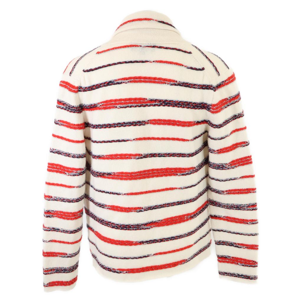 CHANEL Domestic regular P64262K60201 cashmere stripe knit jacket tops 38 off whiteUsed