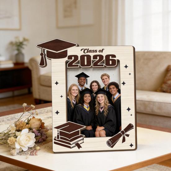 Graduation Photo Frame Class Picture Frame Tabletop of 2026 Wooden Standing Photo Display