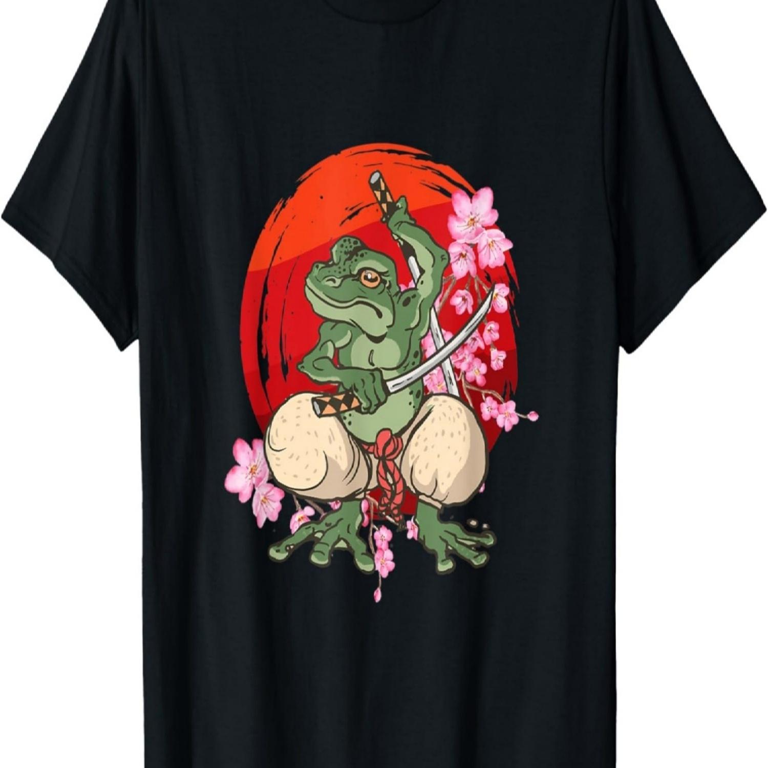 Japan Zen Circle Cherry Blossom Samurai Frog  T-Shirt S чёрный