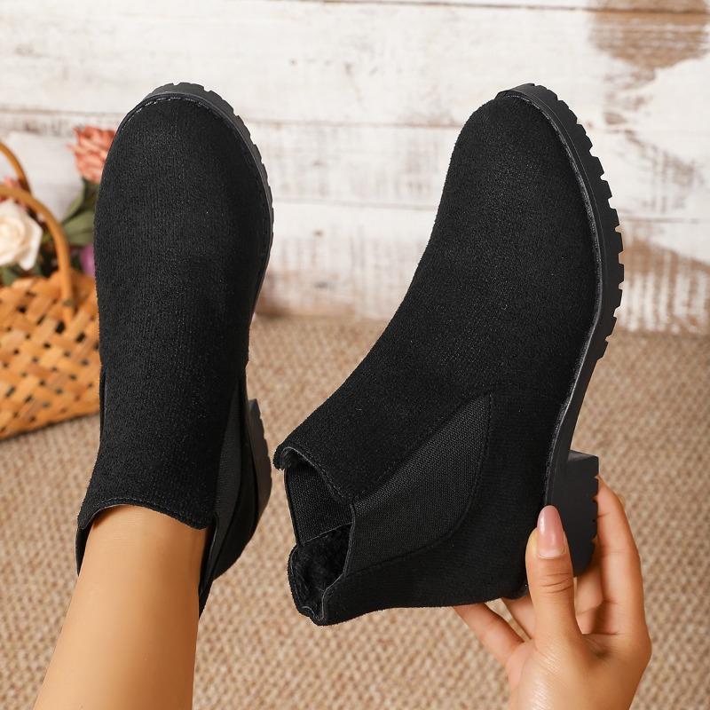 Damen Stiefeletten Klobiger Absatz Plateau Britischer Stil Stiefel Damen Dicke Sohle Bequeme Schuhe Herbst Winter Lässige Chelsea Boots