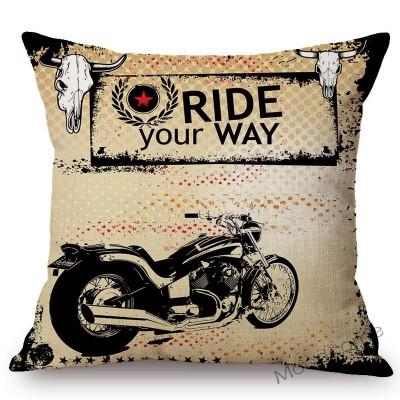 Retro Motorcycle Poster Art Letter Print Ride Your Way Home Decoration Throw Pillow Case Vintage Motor Bike Sofa Cushion Cover