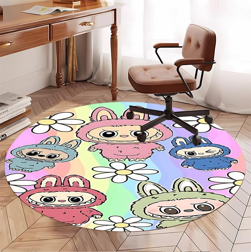 Labubu Pattern Round Rug, Indoor/Outdoor Mat, for Picnic, Gameroom, Bedroom, Office, Living Room, Home Decor Carpet, Birthday Gift