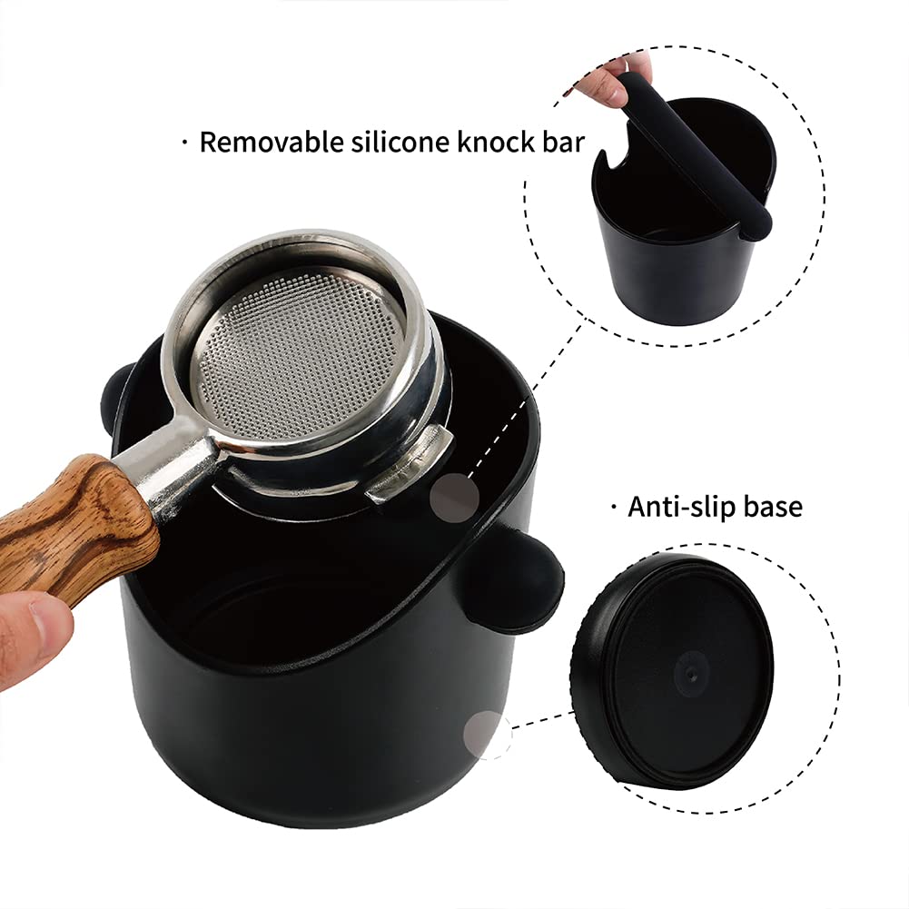 watchget Espresso Knock Box, 4.1-inch ABS Coffee Knock Box with Coffee Grounds Bucket, Shock-Absorbing Design, Removable Non-Slip Base, for