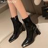 Women Leather Square Toe Ankle Boots Elegant High Heels Shoes Woman 2025 Trend Winter New Pumps Motorcycle Boots Mujer Botas