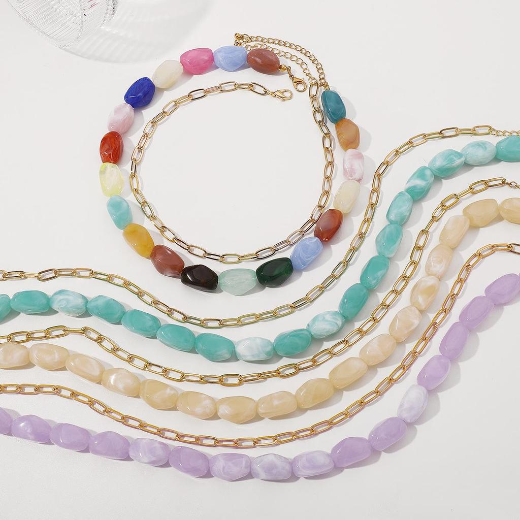 Summer Dopamine Resin Beaded Necklace Design Sense Niche Color Hand-stacked Choker