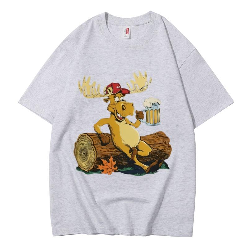 Unisexs new summer pure cotton luxurious moose beer print Tshirt shortsleeved Tshirt highquality Unisexs clothing streetwear S