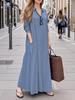 Women's Long Sleeve Shirt Dress Loose Fit Casual Long Length Shirt Dress with Collar and Side Pockets Suitable for Daily Wear