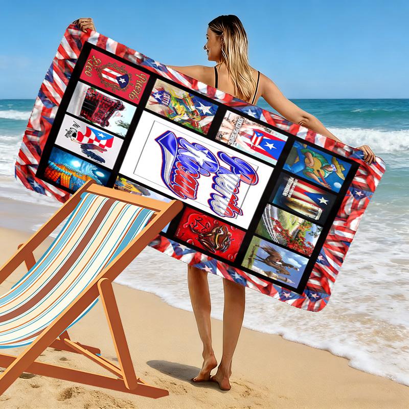 Puerto Rico Print Beach Towel, Large Soft Quick Dry Towel for Beach Camping Swimming