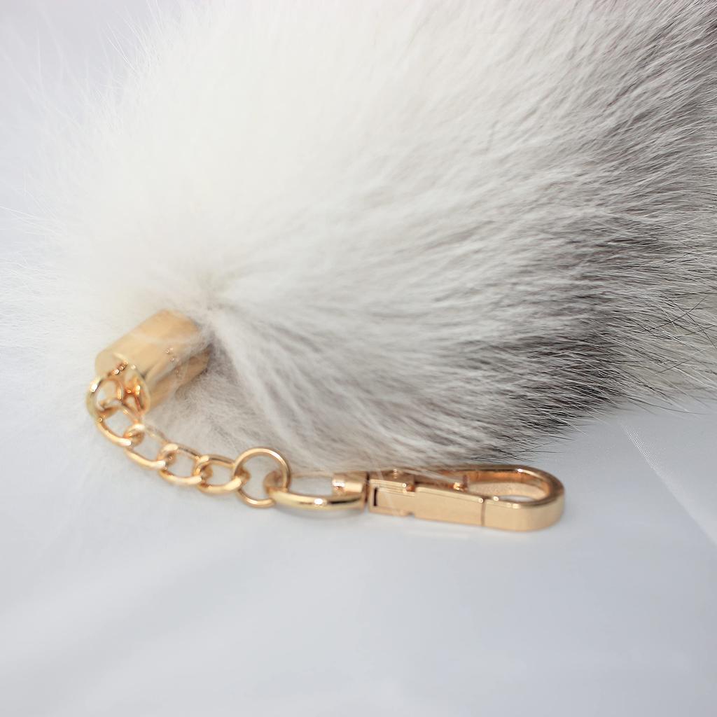 ZhichunLee Real FoxRaccoon Tail Charm with Golden Keychain, Perfect for Cosplay and Fashion, White, Large