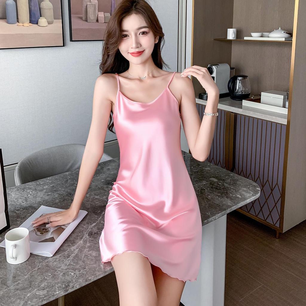 2024 Ice Silk Camisole Pajamas with Chest Pad - Women's Cool Summer Nightdress