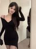 Spice girl long-sleeved new autumn and winter dress black backing irregular waist short skirt slim and thin