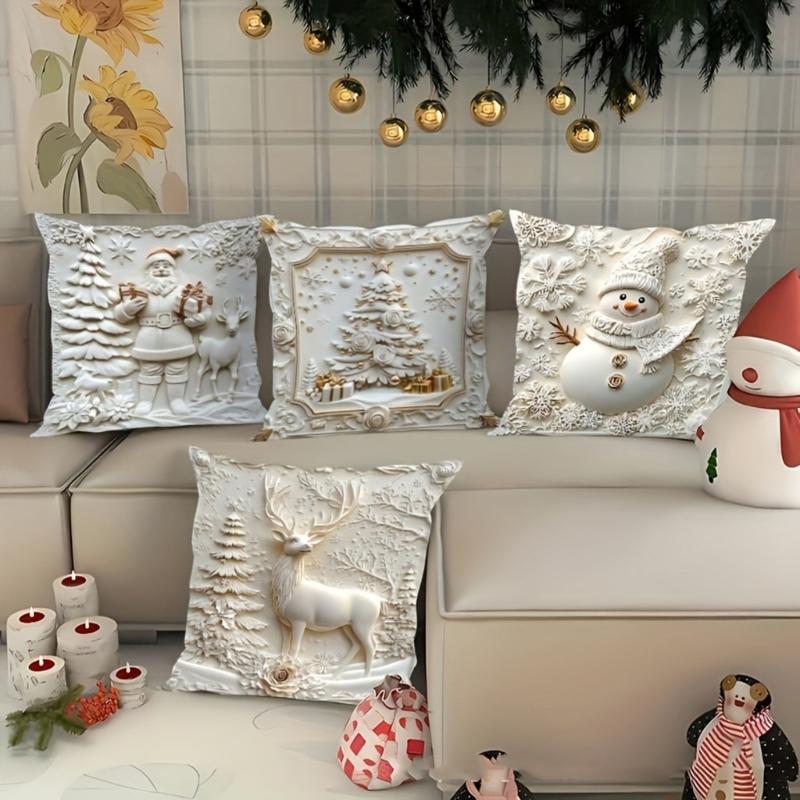 Soft Santa Christmas Pillow Cover For Festival Home Decoration And Holiday Couch Bedroom Accessories