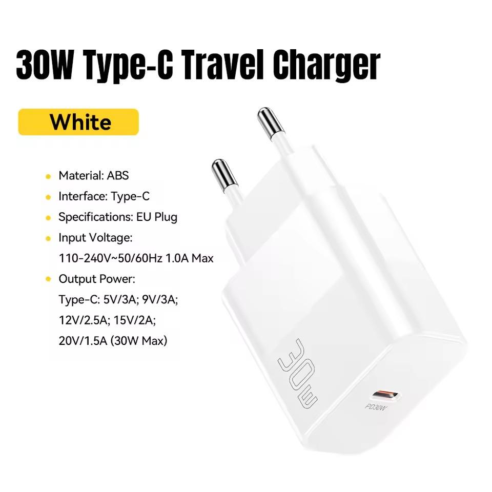 

Essager 30W Type C Дорожное зарядное устройство Портативное зарядное устройство USB C PD Быстрая зарядка Для iPhone 16 15 14 13 Pro Max Xiaomi Galaxy S24 Ultra 30W EU Plug белый