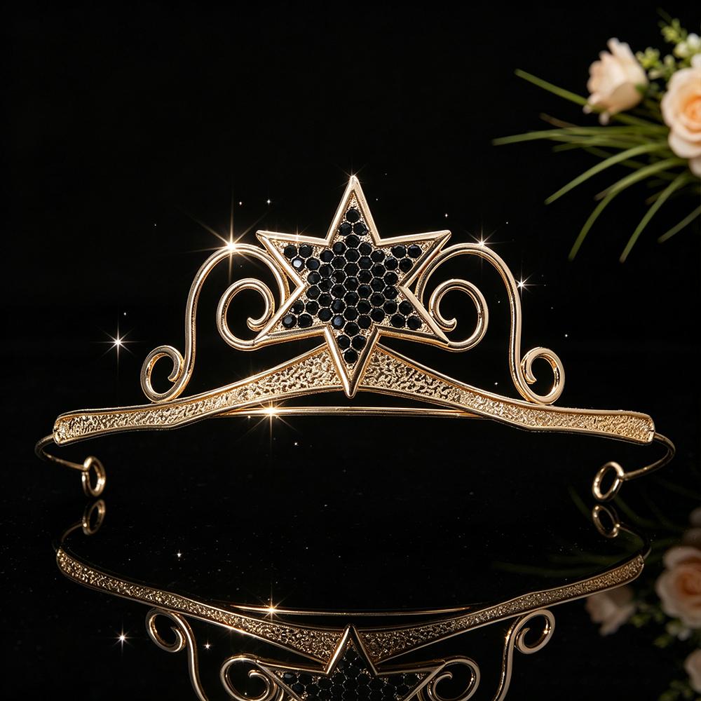 Minimalist Celestial Star Gold Plated Rhinestone Bridal Tiara Sparkling Starry Crystal Queen Crown Hair Accessory Elegant Prom