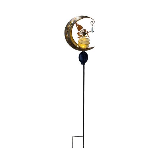 Solar Garden Light, Butterfly Fairy Moon Figurine Stake Light, Outdoor Waterproof Solar Powered Pathway Light for Patio, Lawn, Yard Decor