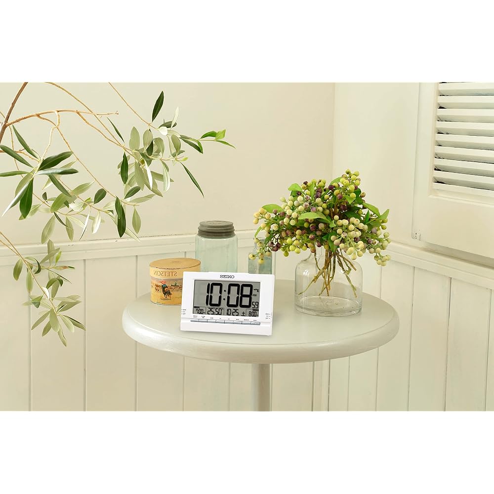 Seiko SQ323W Alarm Clock Table Clock Digital Radio Controlled White 112 x 173 x 54 mm