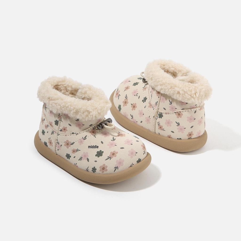 2025 Winter Girls' Velvet-Lined Warm Toddler Boots - Soft Soles, Non-Slip, Short Cotton Boots