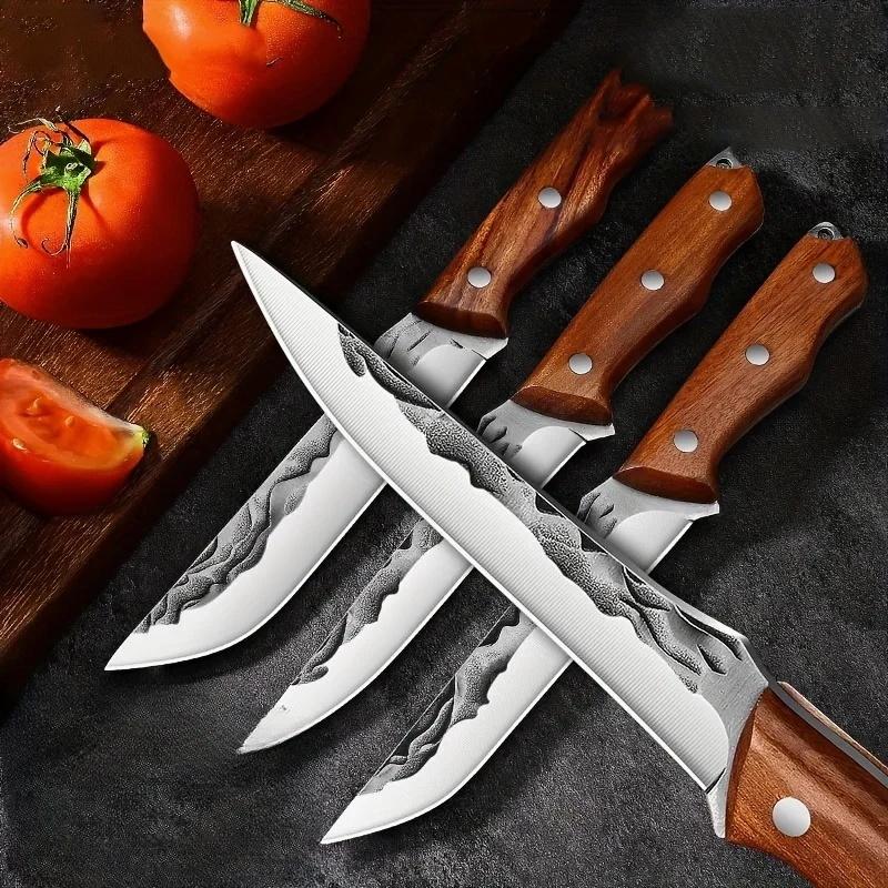 PLYS 2PCS Forged Kitchen Knife 5CR15MOV Steel Sharp Boning Knife Wooden Handle Professional Chef Knife Commercial Butcher Knife