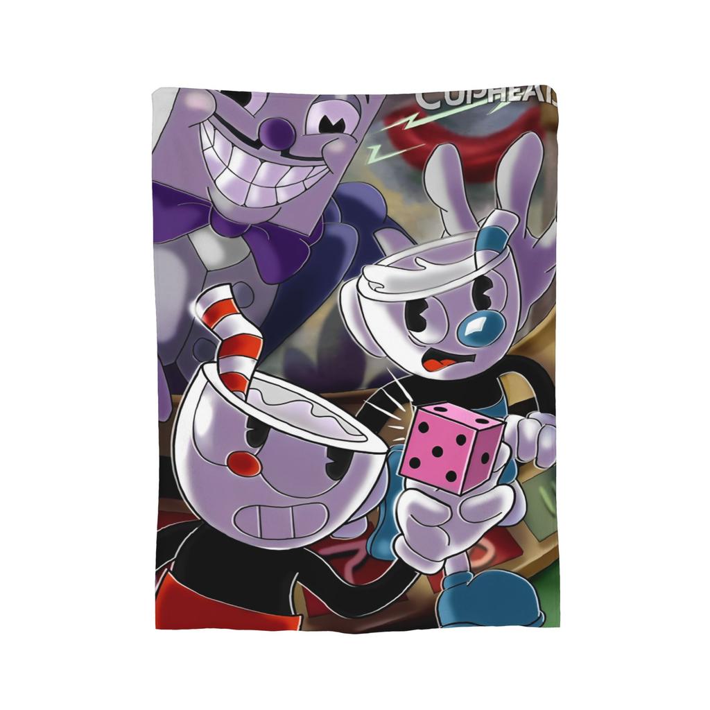 Cartoon Cuphead and Mugman Game Blanket Flannel Decoration   Multifunction Throw Blankets for Bedding Travel Bedspread