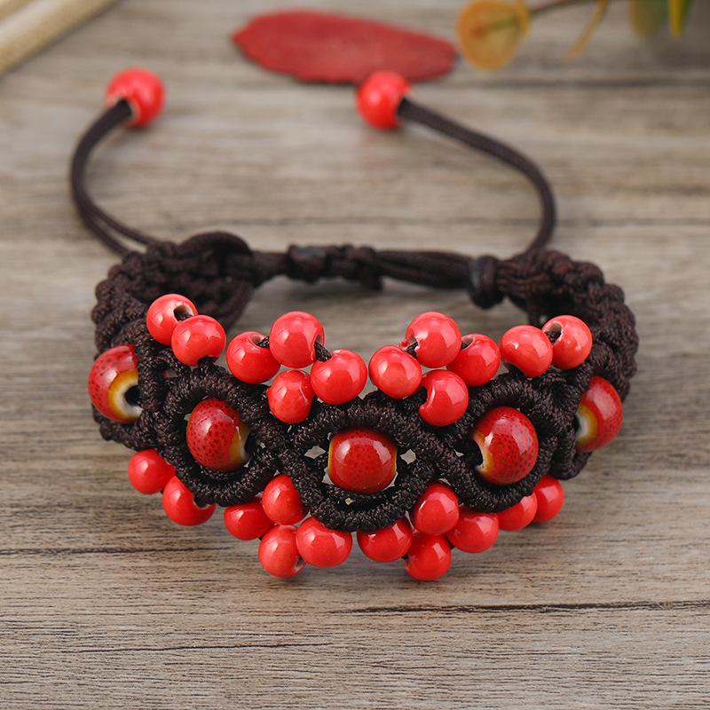 Hand-woven retro ceramic bracelet women's versatile simple temperament literary hand rope with jewelry