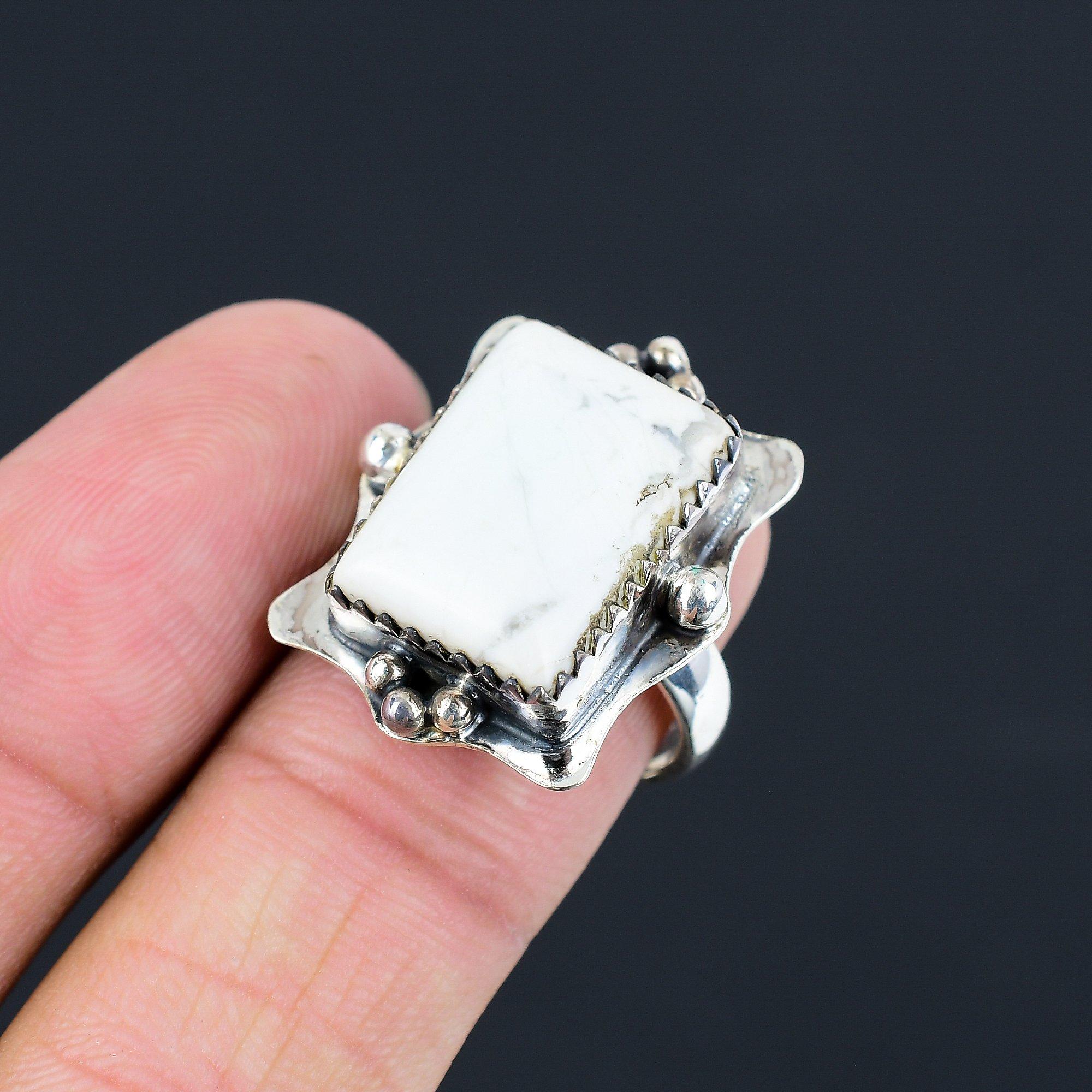 Mothers day Deal Howlite Stone Stackable Wedding Birthday Ring 925 Silver US 7.5 7.5