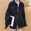 Men Denim Coat Lapel Long Sleeve Flap Pockets Single Breasted Jacket with Flap Pockets Solid Color Loose Fit Denim Outerwear