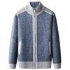 Winter Men's Plus Velvet Thick Sweater Fashionable Color Zipper Cardigan Stand Collar Knit Jacket