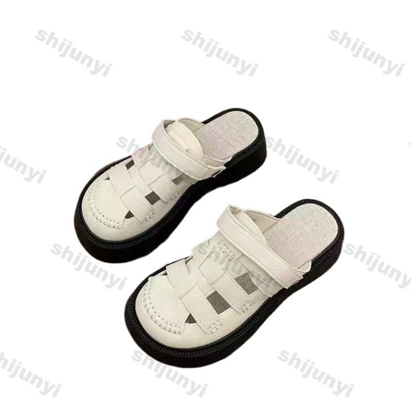 Fashion Women's Hollow Sandals Summer New Breathable Roman Platform Half Slippers Outdoor Lightweight Comfortable Height Increase Flats