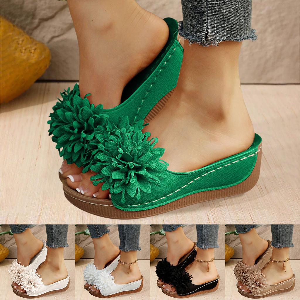 Thick Soled Wedge Heeled Women'S Slippers Fashionable And Casual Flower Shaped Dad Sandals For Women Women'S Heel Sandal Heeled