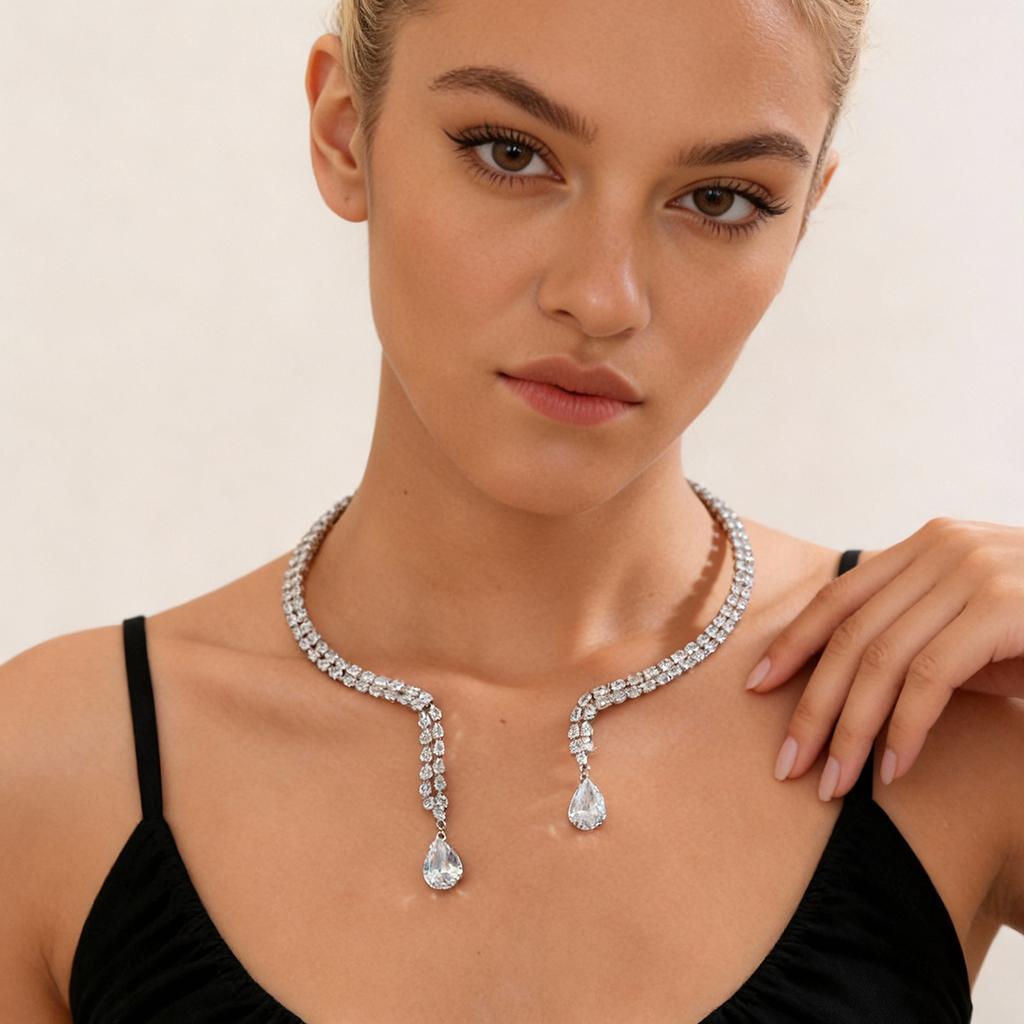 Wind zircon geometric water drop pendant collar exquisite necklace