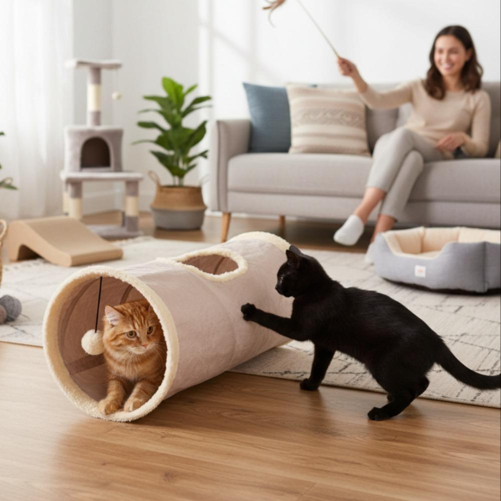 For Self Entertainment & Relaxation Foldable Plush Cat Tunnel Seasons Universal Dirt-resistant Pet Supplies Pet Cat Plush Tunnel
