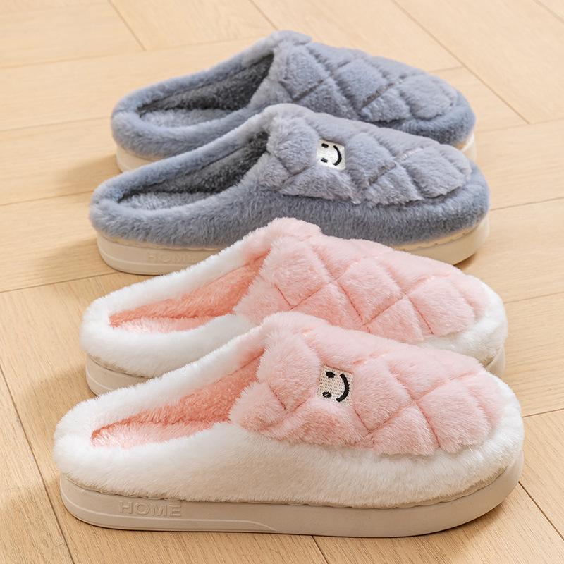 Autumn and Winter New Cotton Slippers Indoor Home Wear-resistant Warm Piled Couple Hair Slippers