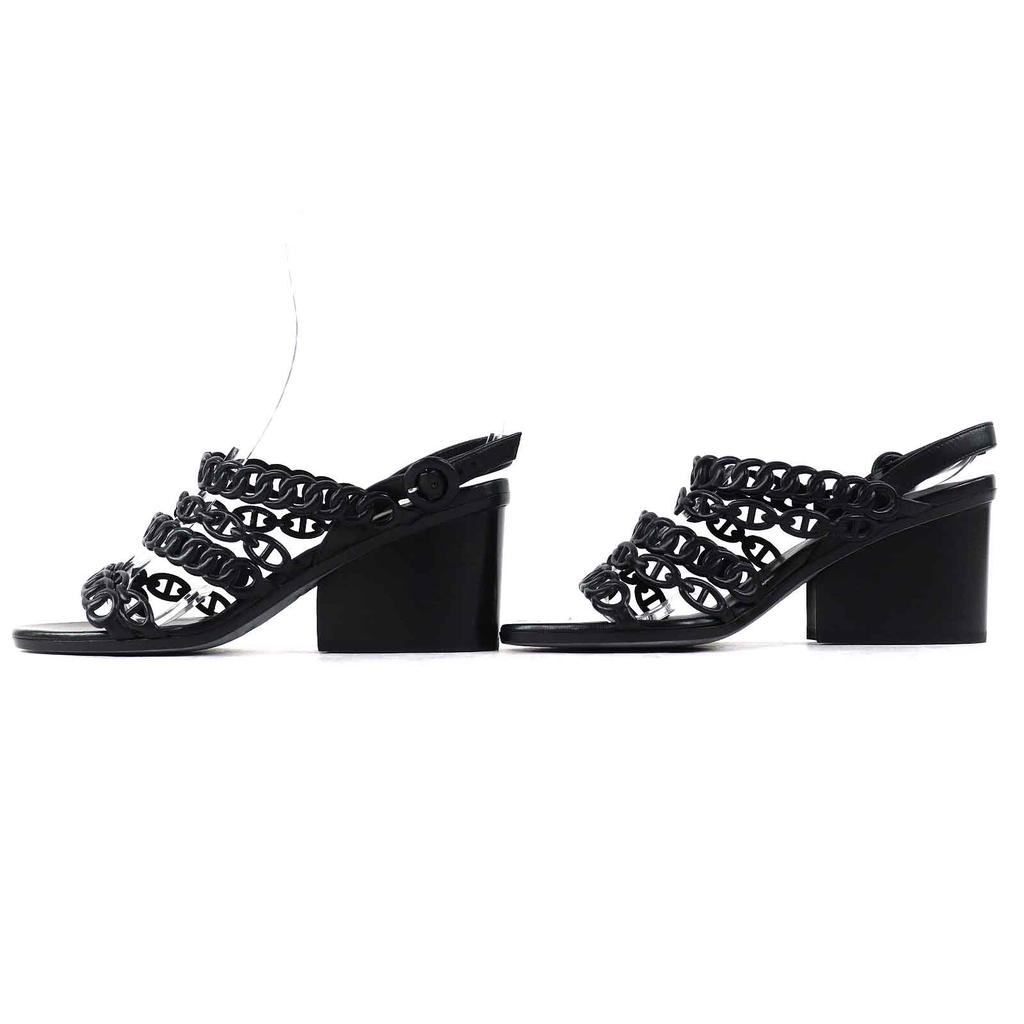 Great HERMES Sandals Romanzo Chaine d'Ancre ankle strap black leather Women 37 Used