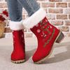 Women's Wide Width Red Christmas Boots, Plush Lined Platform Heeled Ankle Boots, Winter Snow Boots for Women