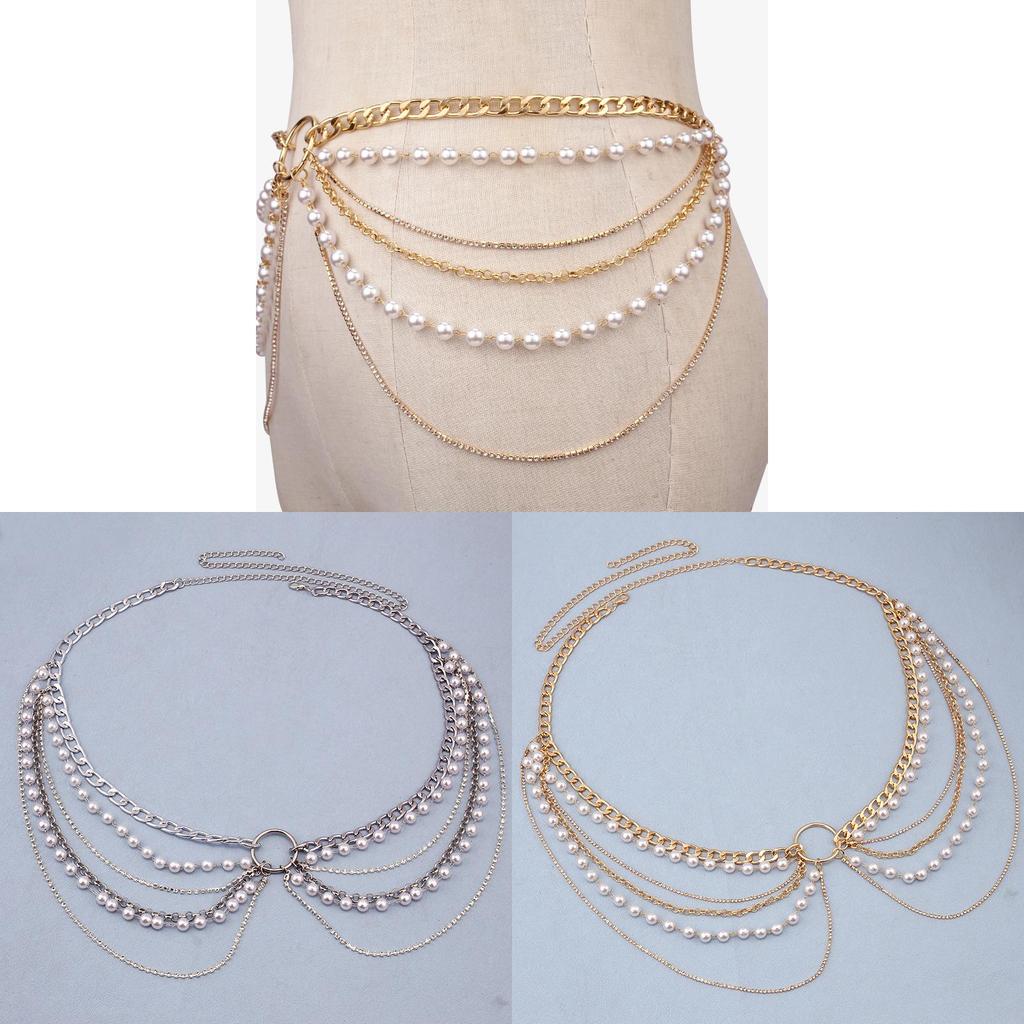 Geometric Metal Body Chain With Gold And White K Accents For Unisex Adult Fashion Jewelry