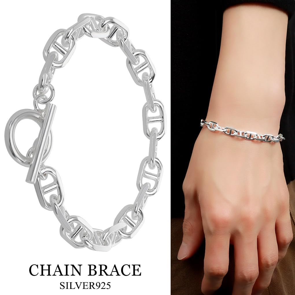 Gin no 925 Sterling Silver Anchor Chain Bracelet with Mantle and Simple Marine Toggle for Bracelet [Shinjuku Kura] T-Bar, 18cm, Design, Clasp,