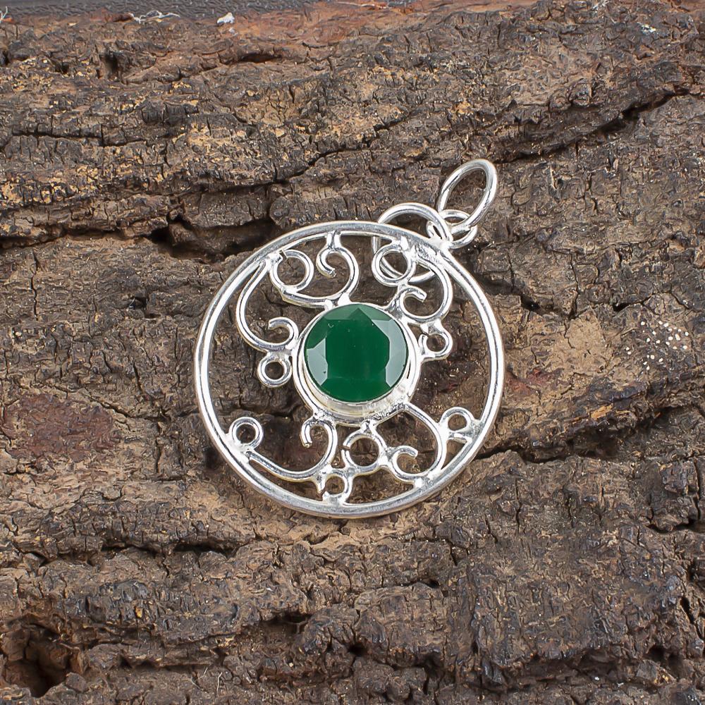 Grüner Onyx Anhänger Handgefertigter Edelsteinschmuck, 925 Massiv Sterlingsilber Anhänger Spiritueller Schmuck Geschenk für Sie