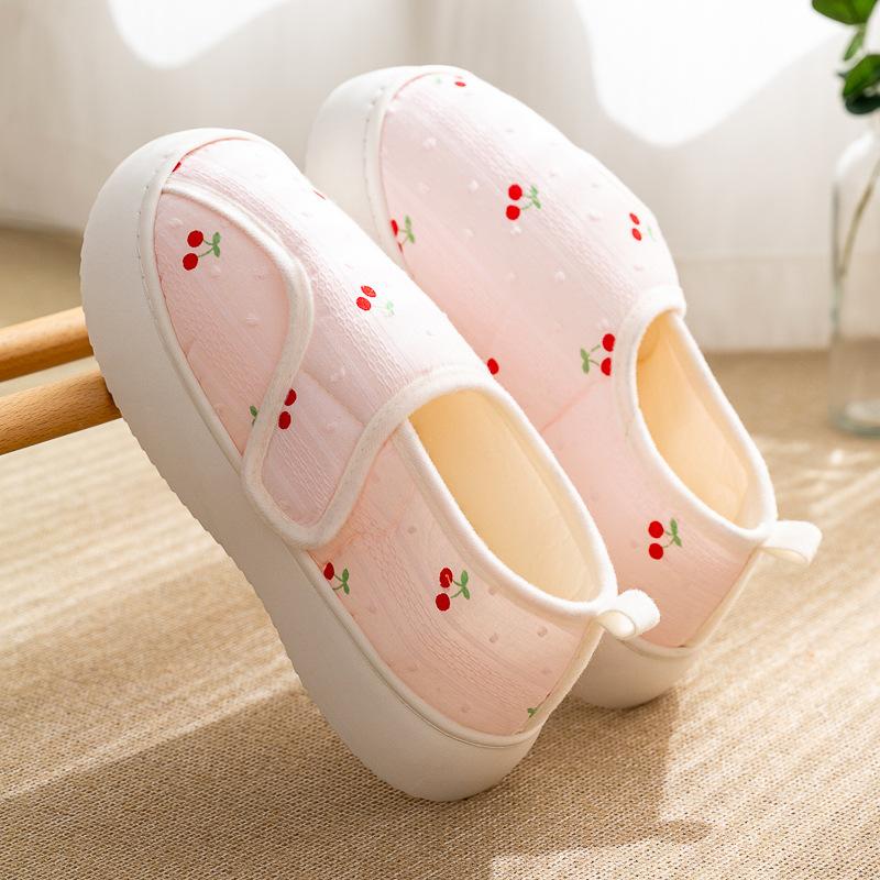 

New summer confinement shoes PVC soft sole stepping on shit feeling home indoor non-slip lightweight small fresh cotton slippers 36-37 [Recommended foot length 23cm]