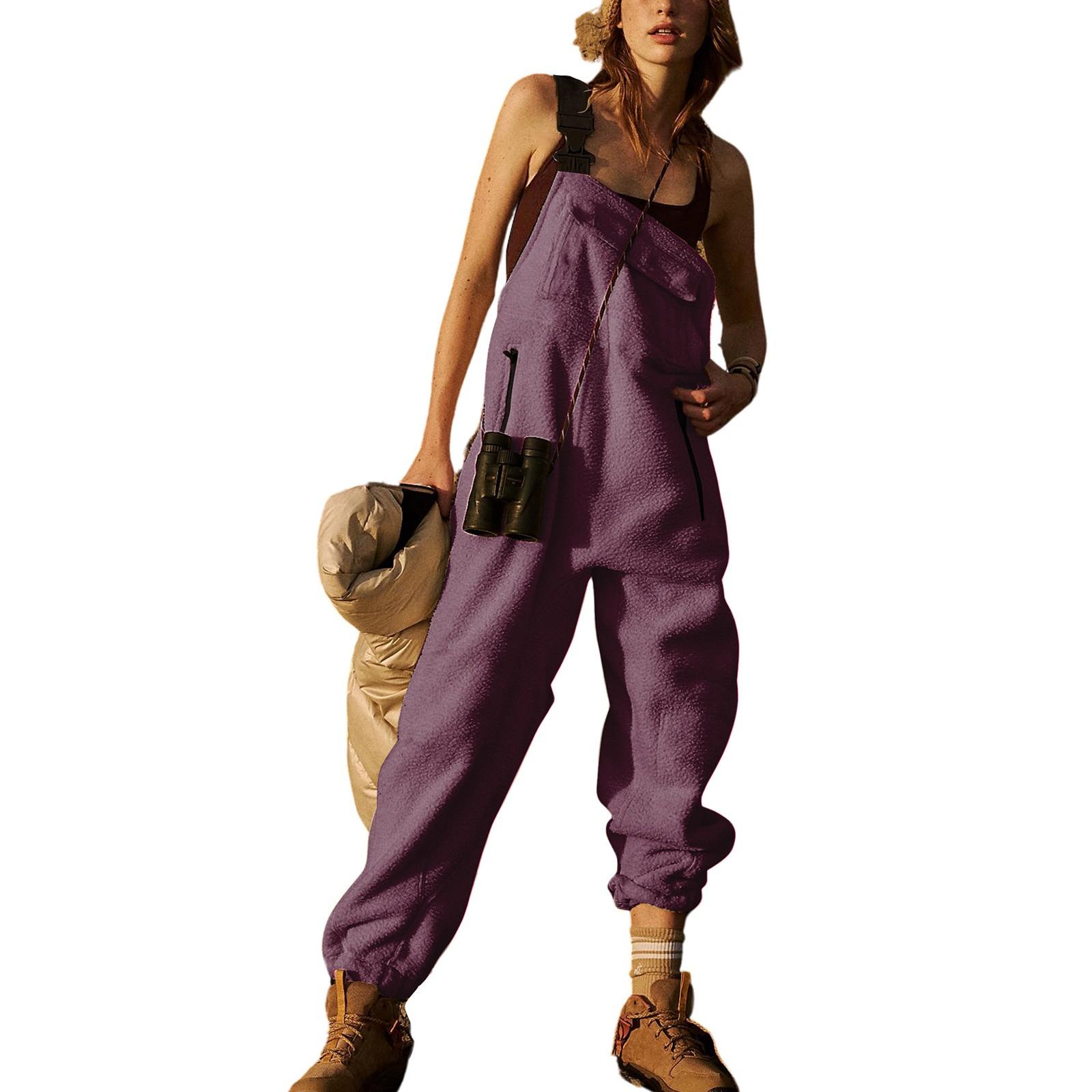 

Жіночі флісові комбінезони Цільні комбінезони Регульовані лямки на підтяжках Теплі зимові пухнасті лижні штани XXL