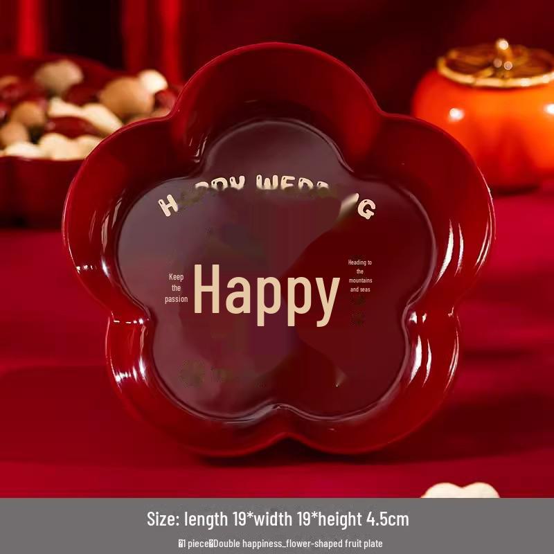 Red Festive Wedding Candy & Dried Fruit Plate for Engagement or Living Room