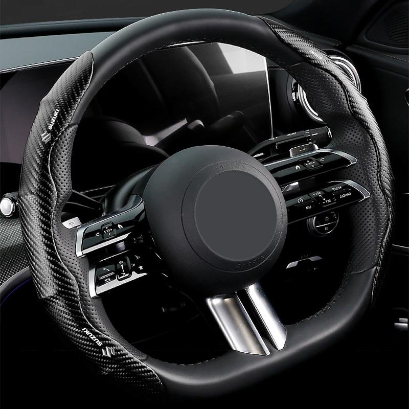 Non-Slip Universal Carbon Fiber Car Steering Wheel Cover for Suzuki Jimny Samurai S-Cross SX4 GW250 Swift XL-7 ALTO IGNIS Accessories