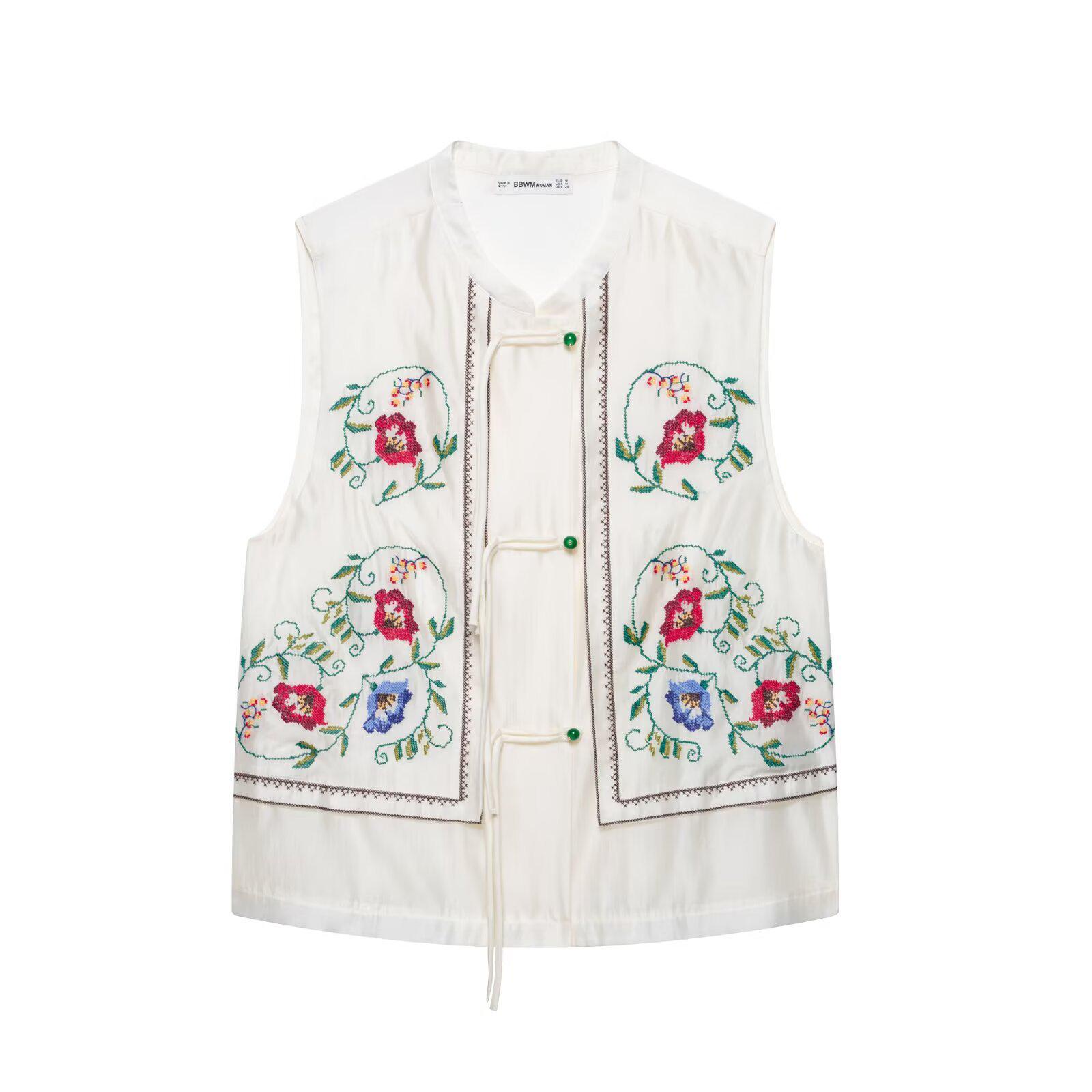 

Весна 2025 Женский топ в европейском и американском стиле с цветочной вышивкой Medium белый