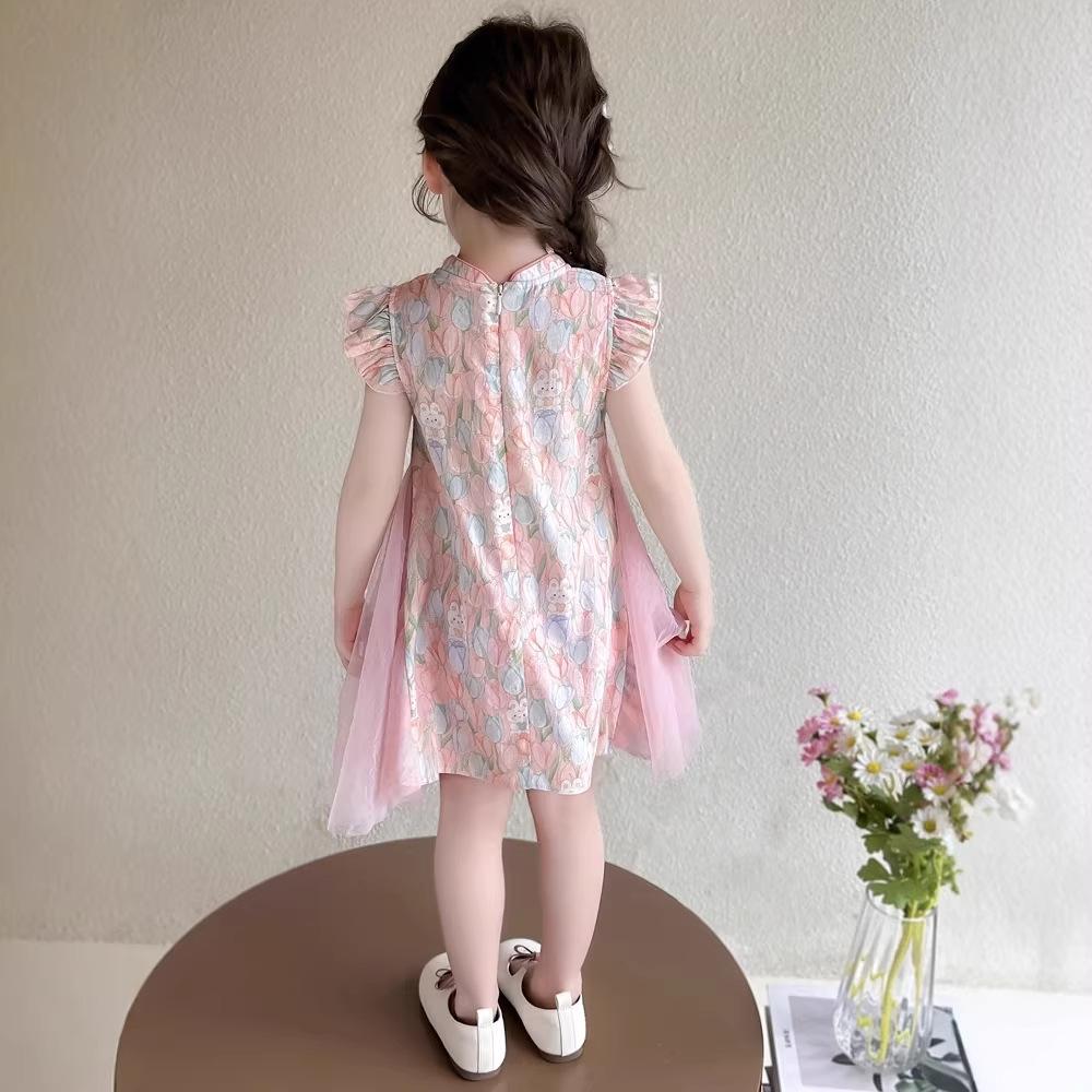 Summer Thin New Chinese Baby Girl Princess Dress Mesh Floral Dress