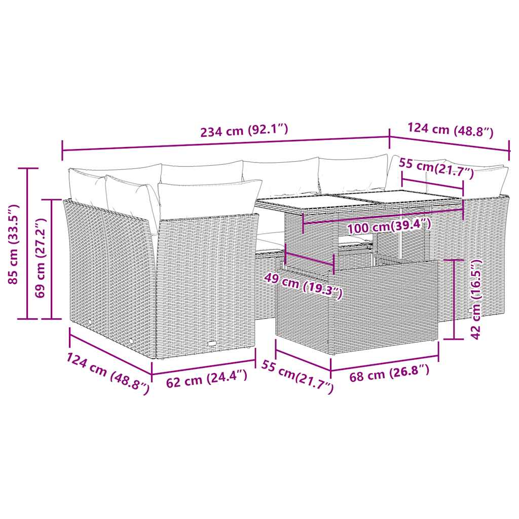 7 Piece Garden Sofa Set with Cushions Light Grey Poly Rattan
