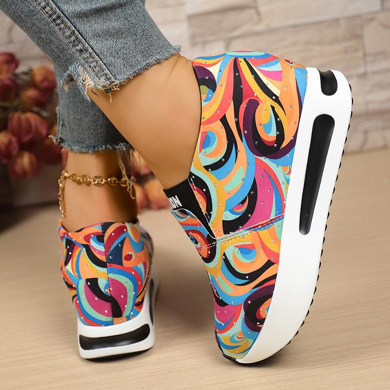 Fashion Fashion Graffiti Platform Sneakers for Women Lightweight Height Increase Casual Shoes Woman Comfy Slip On Hidden Wedge Sneakers