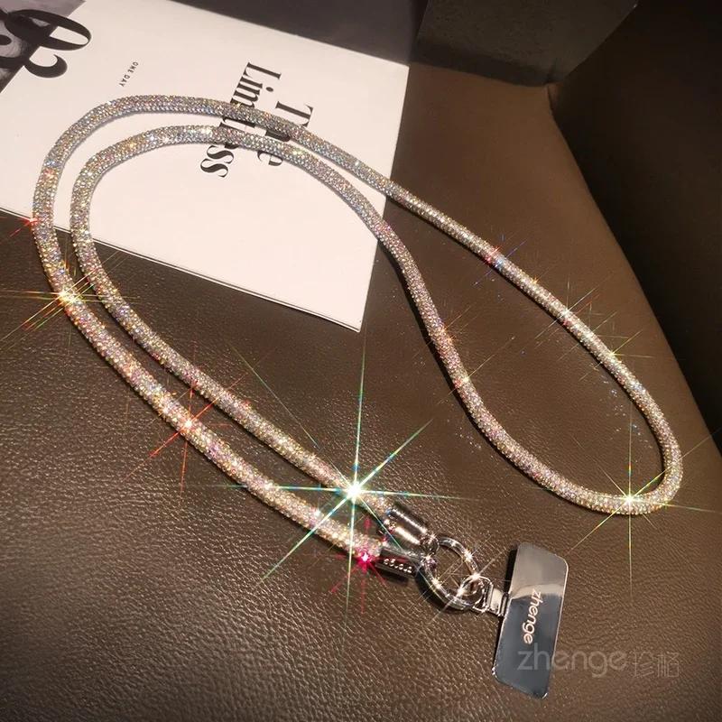 Crossbody with A Full Diamond Thick Lanyard Metal Clip Mobile Phone Case Universal Sling Flash Diamond Bag Chain Rope
