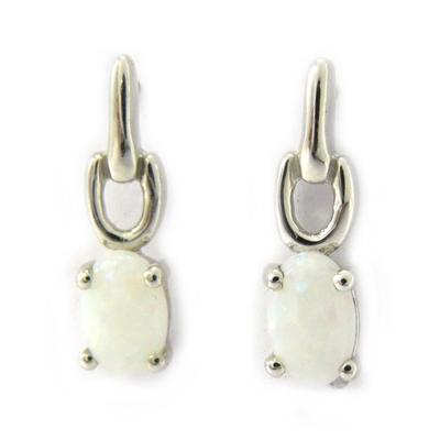 [G8695] - Silver Earrings 'Goddess Opal' Silver White (rhodium Plated) - 15x4 Mm