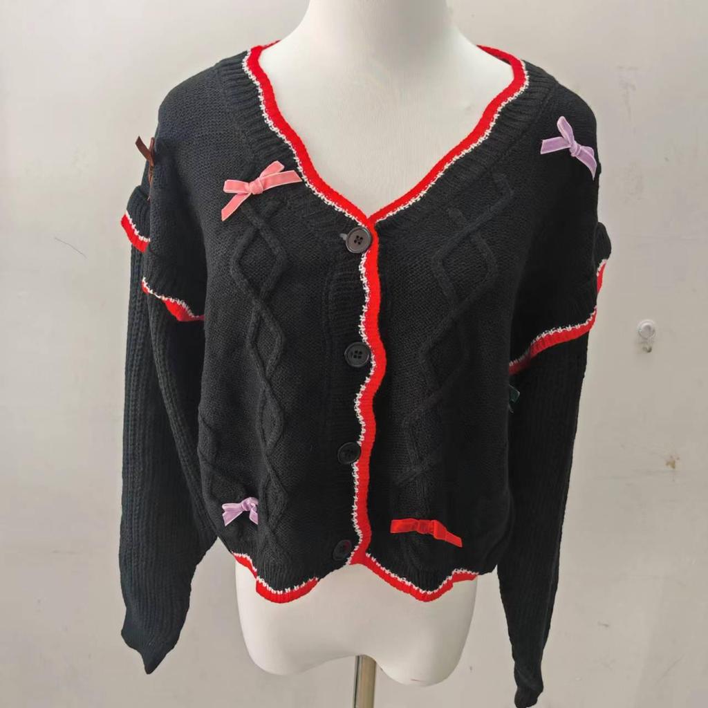Ju Jingyi Inspired Contrast Lace Cable Knit Cardigan Sweater for Women